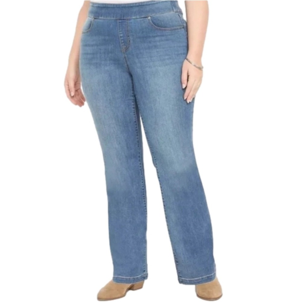 Lane‎ Bryant High Rise Pull On Bootcut Jeans Medium Wash Plus Size 28 Short NEW